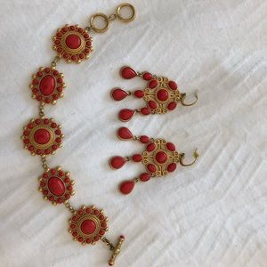 Carolee gold & faux coral bracelet and earring set
